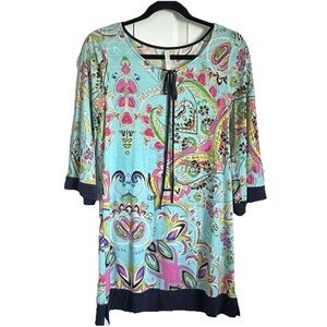 Tua Womens Small Shift Dress Colorful Paisley Floral Print Preppy Boho Stretch